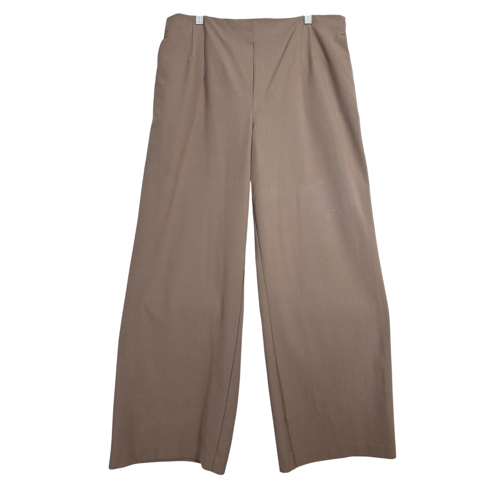Nicole Miller Wide Leg Trousers L Beige High Rise Elastic Back Pants Minimalist - Picture 2 of 9